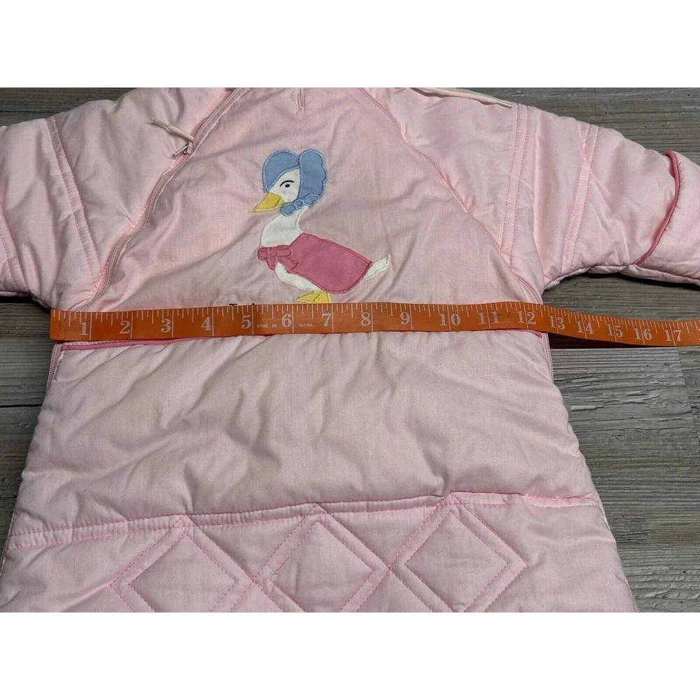 Vintage Baby Winter Coat Snow Suit Beatrix Potter Quiltex Pink Hooded Zip Up